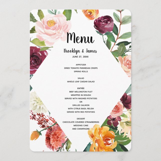 Belle Fleurs d'automne Menu Mariage (Devant)