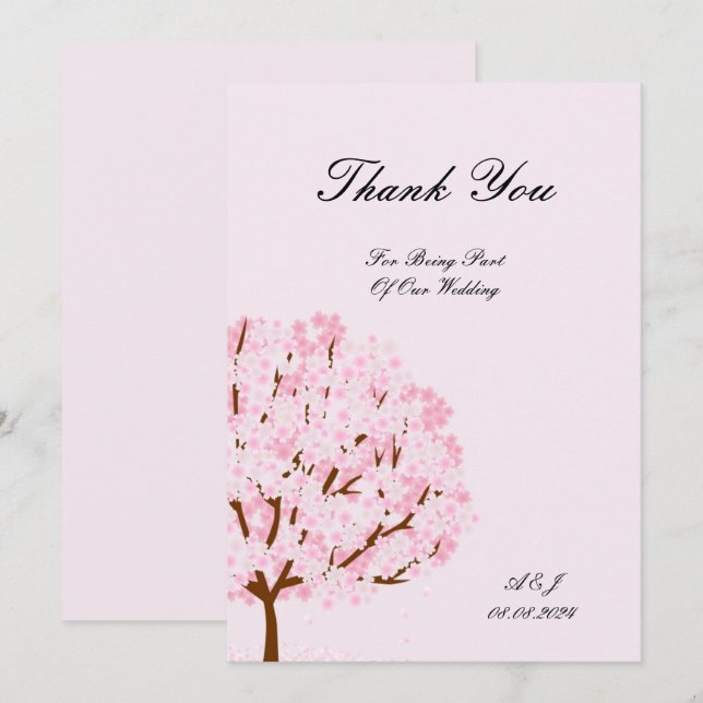 belle fleurs de cerisier mariage carte de remercie (Devant / Derrière)