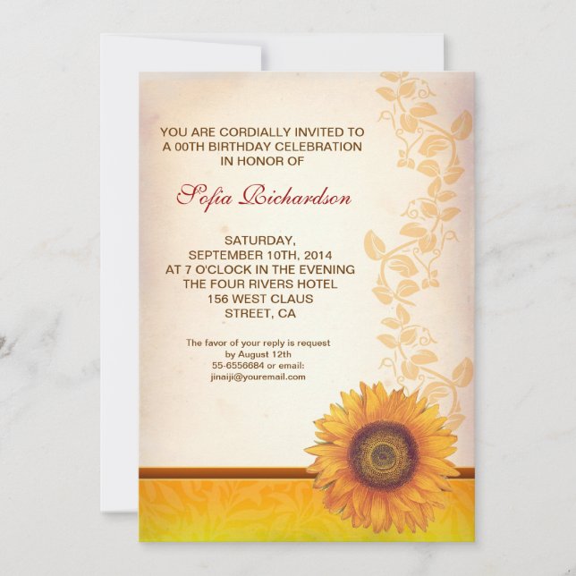 belle fleurs de tournesol invitations d'anniversai (Devant)