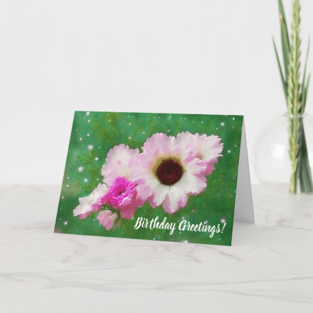 Belle Fleurs Roses Florales Art Carte Anniversaire (Devant)