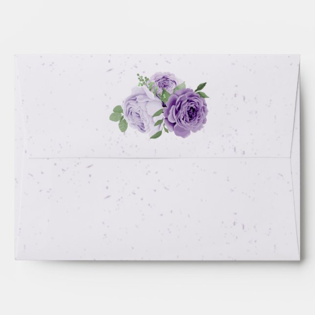 belle fleurs violettes verdure enveloppe mariage (Dos (Haut rabat))