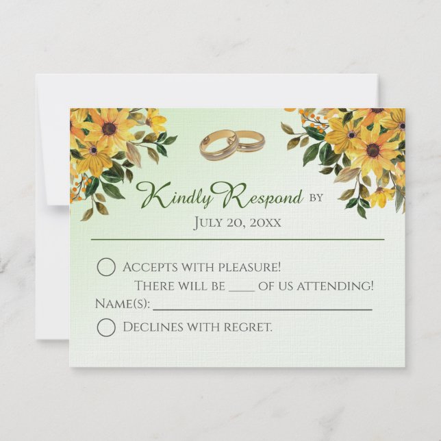Belle Floral avec anneaux Mariage RSVP Carte Plat (Dos)