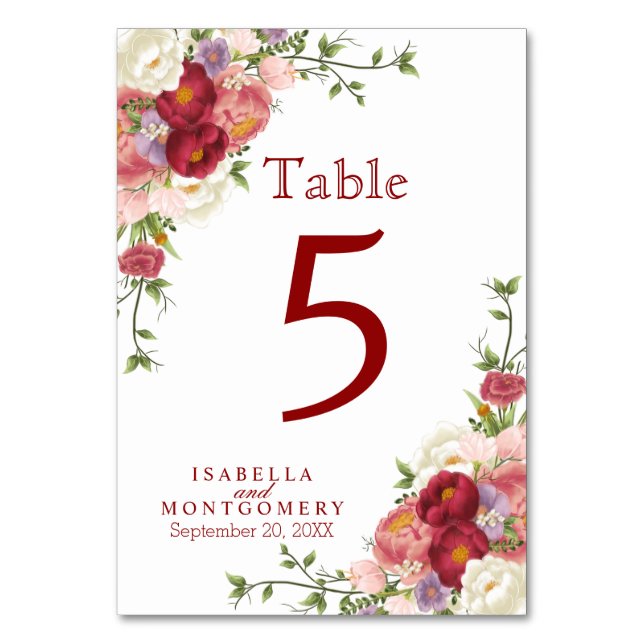 Belle florale rouge et rose Numéro de table (Par défaut)