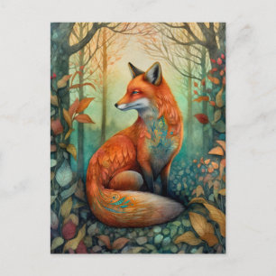Belle Fox Dans La Carte Postale Art Forêt