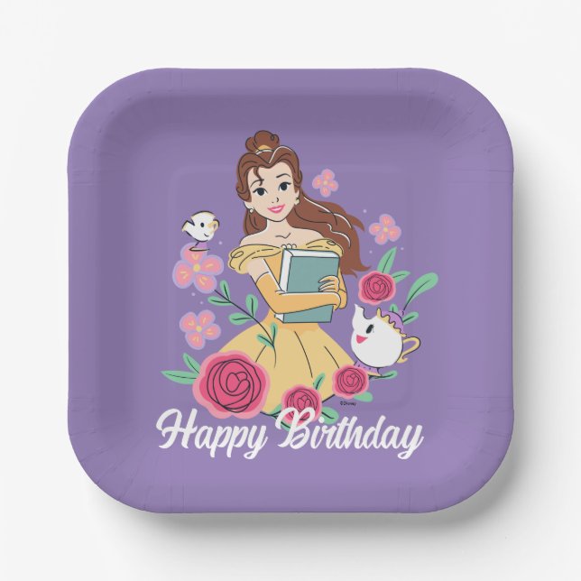 Belle & Friends Bookish Blooms Paper Plate (Front)