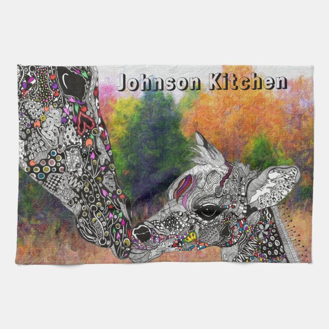 Belle Giraffe et son serviette de cuisine pour vea (Horizontal)