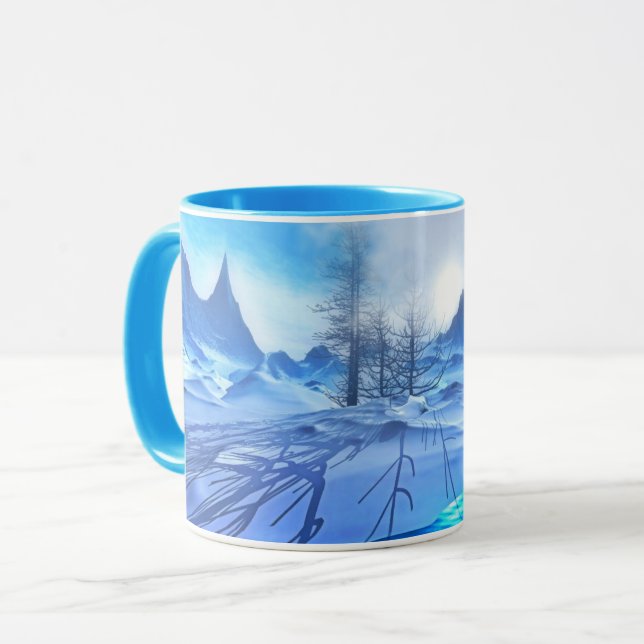 Belle glace bleu hiver scène de neige café Mug (Devant gauche)