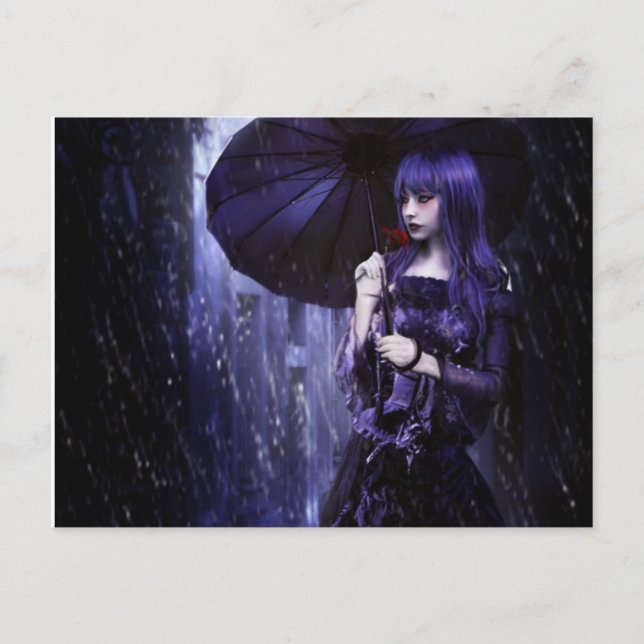 Belle Goth Girl in Rain Carte postale (Devant)