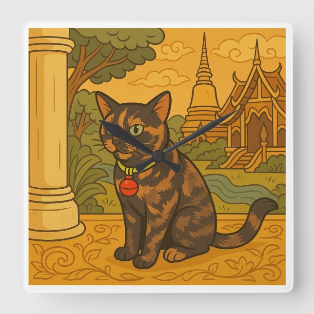 Belle horloge Carré de chat Siam (Recto)