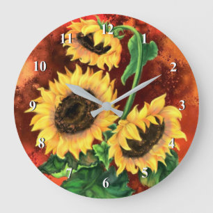 Belle horloge murale à trois tournesols - Peinture