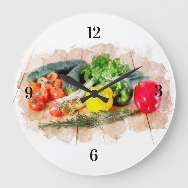 Belle horloge murale - Aquarelle Légume frais (Recto)