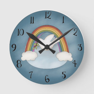 Belle horloge murale d'arc-en-ciel et de colombe