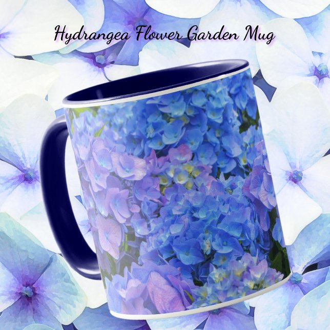 Belle Hydrangée Bleue Fleurs Jardin Mug (Blue Hydrangea flower garden art mug.)