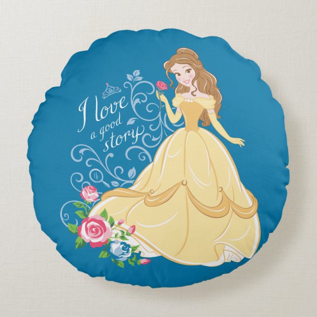 Belle | I Love A Good Story Round Pillow (Front)