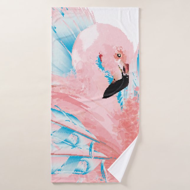 Belle illustration avec du flamant rose dessiné et (Serviette de bain)