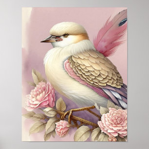 Belle impression d'oiseau roseaux plumes roses ivo