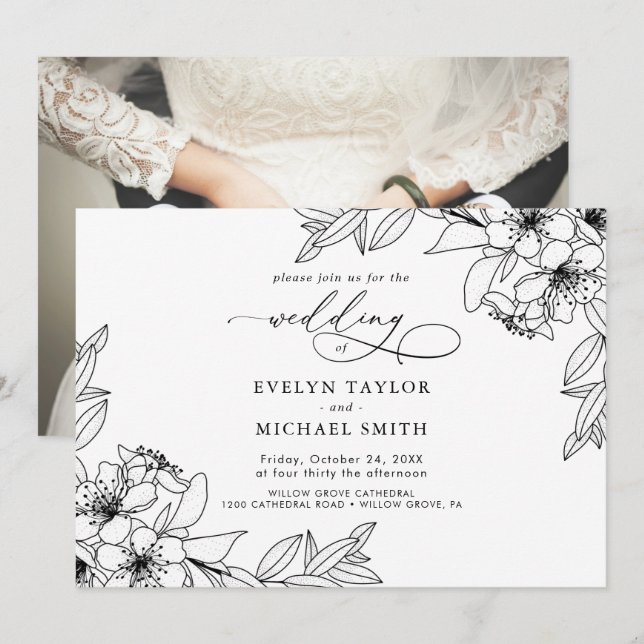 Belle Invitation à la calligraphie noire (Devant / Derrière)