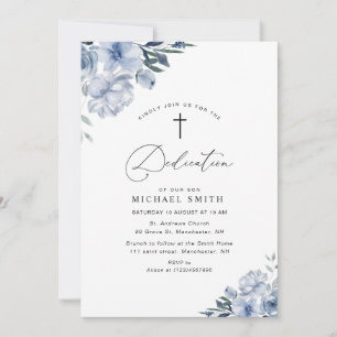 belle invitation à la dédicace florale bleu poussi