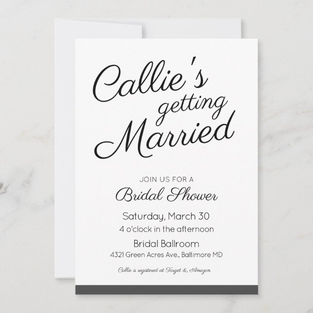 Belle invitation à la douche nuptiale (Devant)