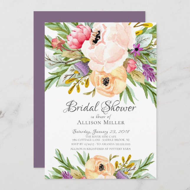 Belle invitation à la douche nuptiale à fleurs sau (Devant / Derrière)