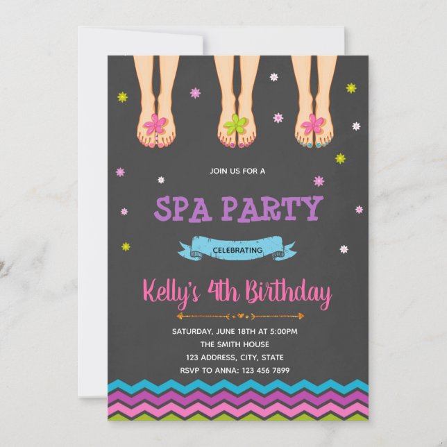 Belle invitation à la fête d'anniversaire spa (Devant)