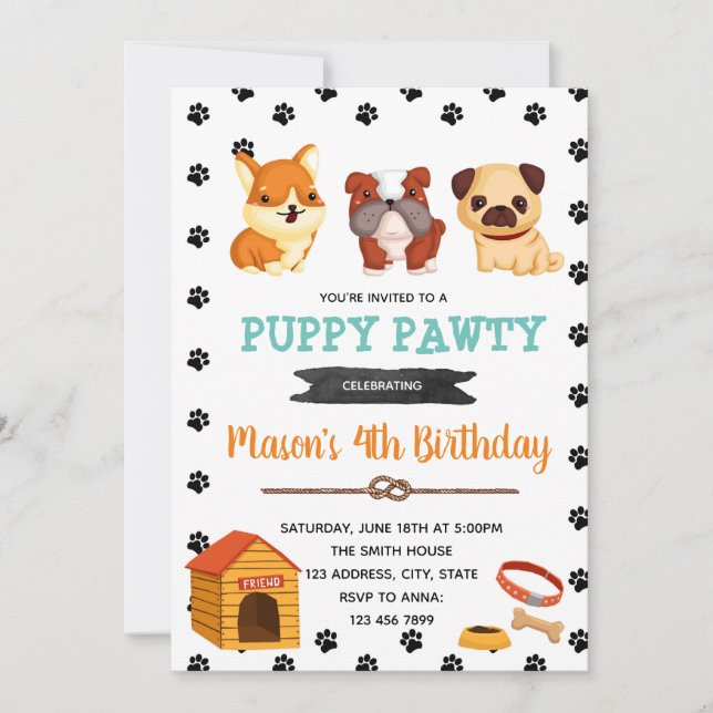 Belle invitation à la fête de chien (Devant)