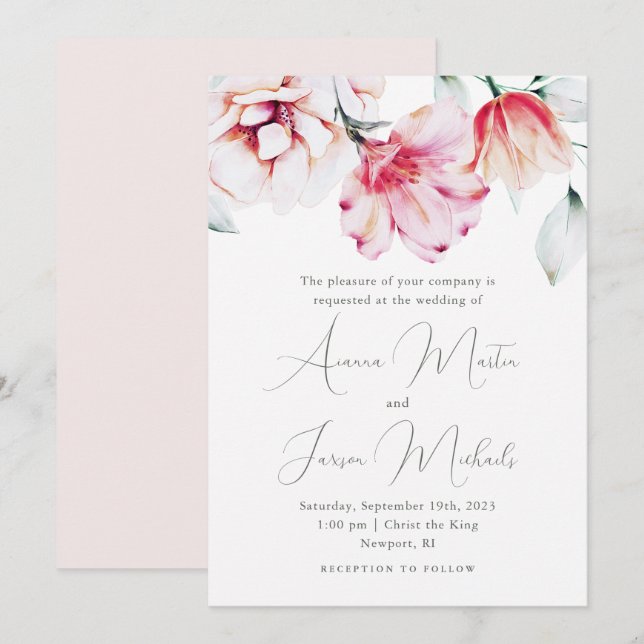 Belle Invitation à la pêche Mariage florale (Devant / Derrière)