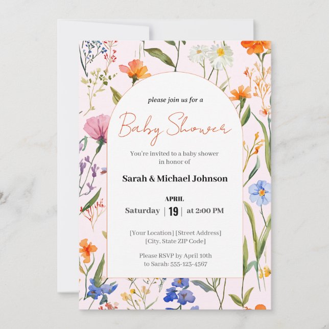Belle Invitation Baby shower Floral (Devant)