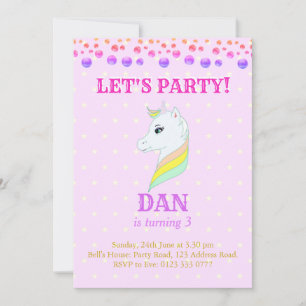 Belle invitation d'anniversaire à l'Unicorne