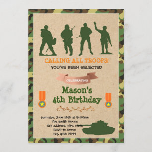 Belle invitation d'anniversaire militaire des trou