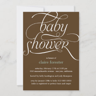 Belle Invitation de Baby shower de script (Bleu)