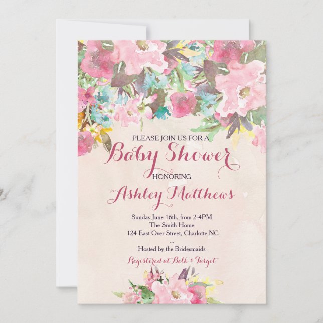 Belle Invitation de Baby shower rose, Baby (Devant)