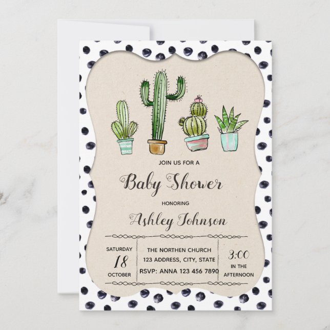 Belle invitation de fête d'anniversaire de cactus (Devant)