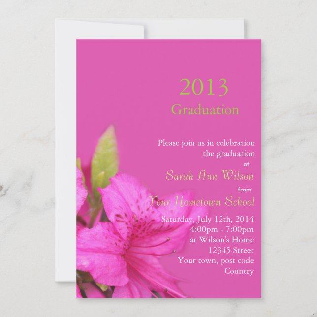 Belle invitation de graduation de fleurs d'azalée  (Devant)