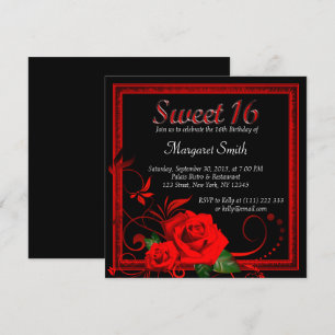 Belle invitation du bonbon 16 à rose rouge