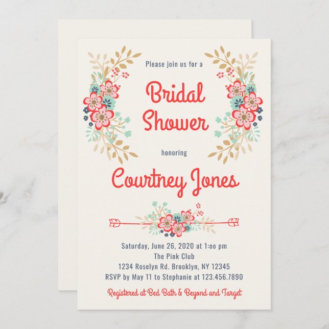 Belle Invitation Florale Douche nuptiale (Devant / Derrière)