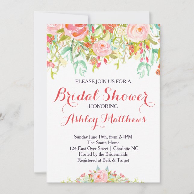 Belle Invitation Florale Douche nuptiale, Bébé (Devant)