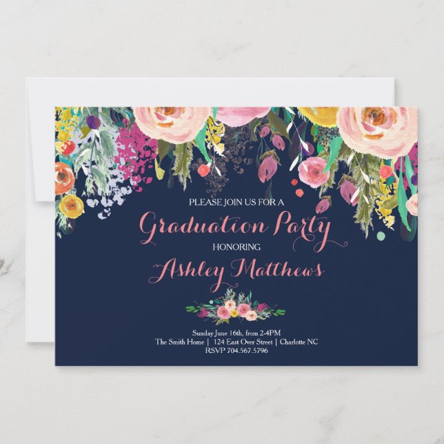 Belle Invitation Florale Graduation, (Devant)