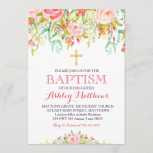 Belle Invitation Pink Floral BAPTISM