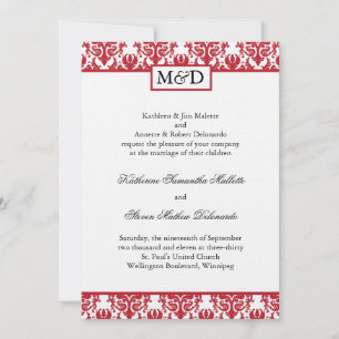 Belle invitation Red Mariage damassé