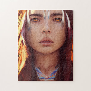 BELLE JEUNE INDIENNE NATIVE FILLE JIGSAW PUZZLE