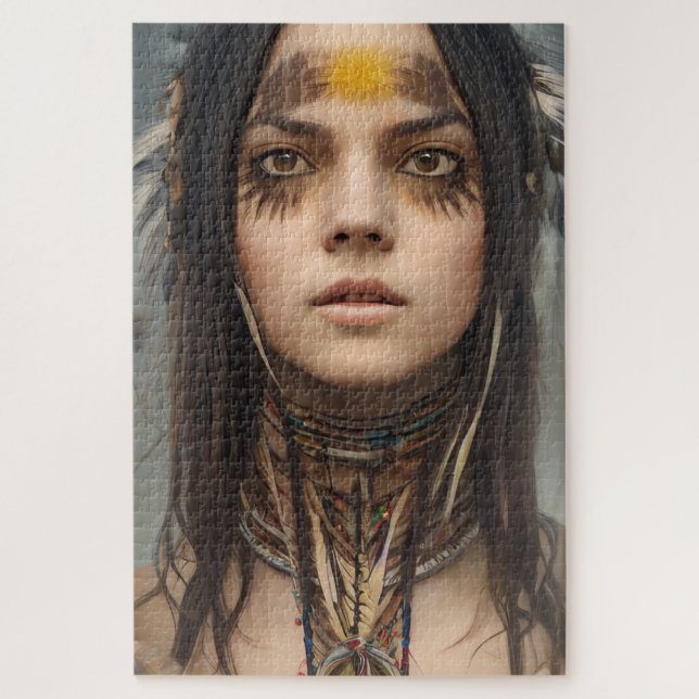 BELLE JEUNE INDIENNE NATIVE FILLE JIGSAW PUZZLE (Vertical)