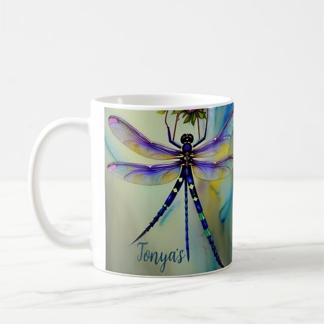 Belle libellule aquarelle, Mug de café (Gauche)