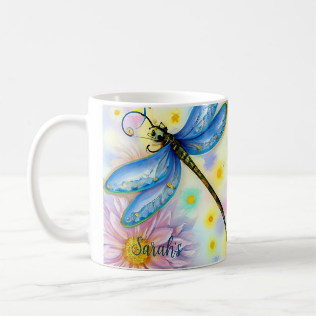 Belle libellule aquarelle, Mug de café (Gauche)