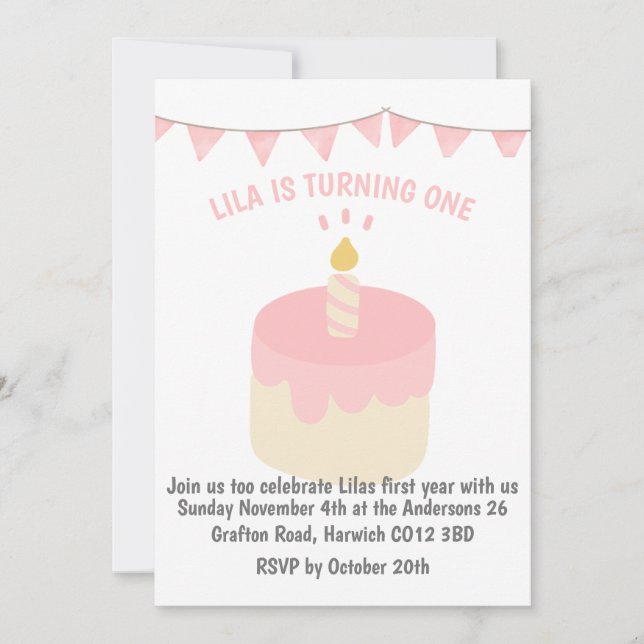 Belle, moderne invitation à gâteau d'anniversaire (Devant)