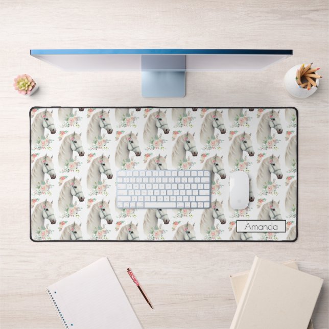 Belle Motif Floral Boho Cheval Blanc (Bureau 1)