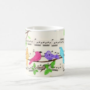 Belle Mug d'oiseaux musicaux colorés