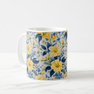 Belle Mug Fleurs Jaunes et Bleues