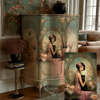  Belle Noir Flapper Pink Rose Black Cat Gold Tissue Paper