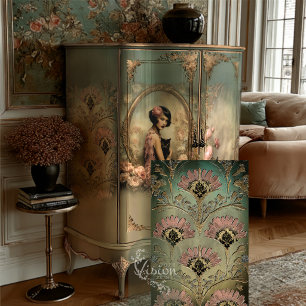 Belle Noir Pink Teal Art Deco Damask Floral Tissue Paper